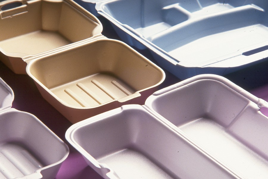Foodtrays | Reedy Chemical Foam Several plastic storage bins in beige, gray, and pink laid out together, showing different shapes and sizes for organizing items.